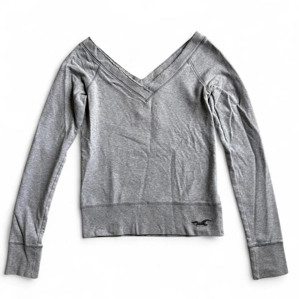 Y2K Hollister Gray Wide Shoulder Long Sleeve Top Size XS